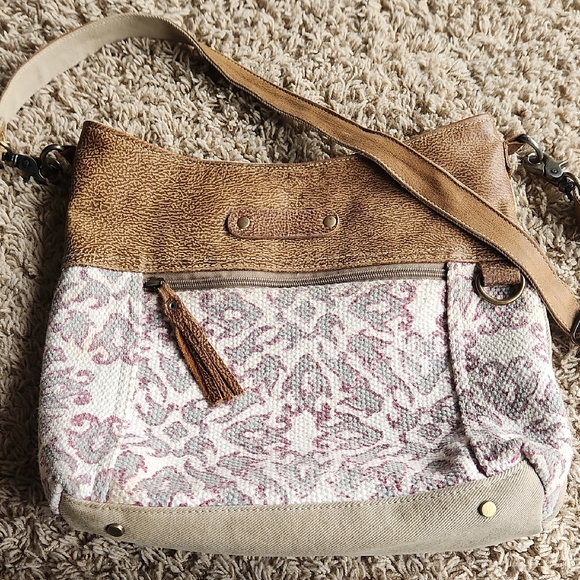 Myra Bag Handbags - Myra Brown and Cream Women's Bag With Leather Accents